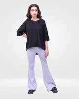 Grey - Flared Rib Trousers