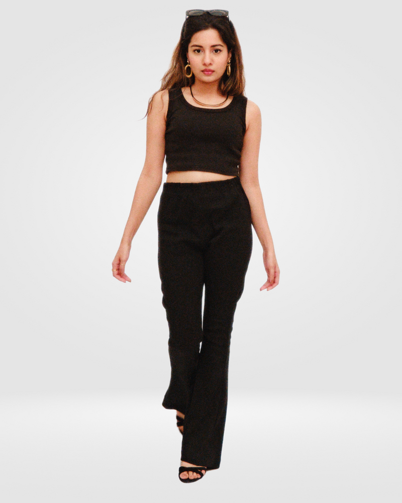 Black - Flared Rib Trousers