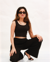 Black - Flared Rib Trousers