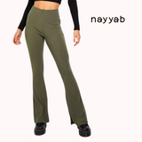 Khaki - Flared Rib Trousers