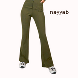 Khaki - Flared Rib Trousers