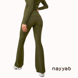 Khaki - Flared Rib Trousers