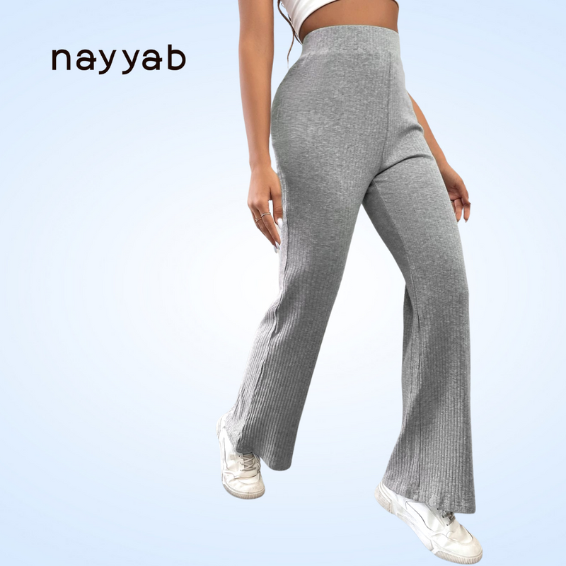 Grey - Flared Rib Trousers